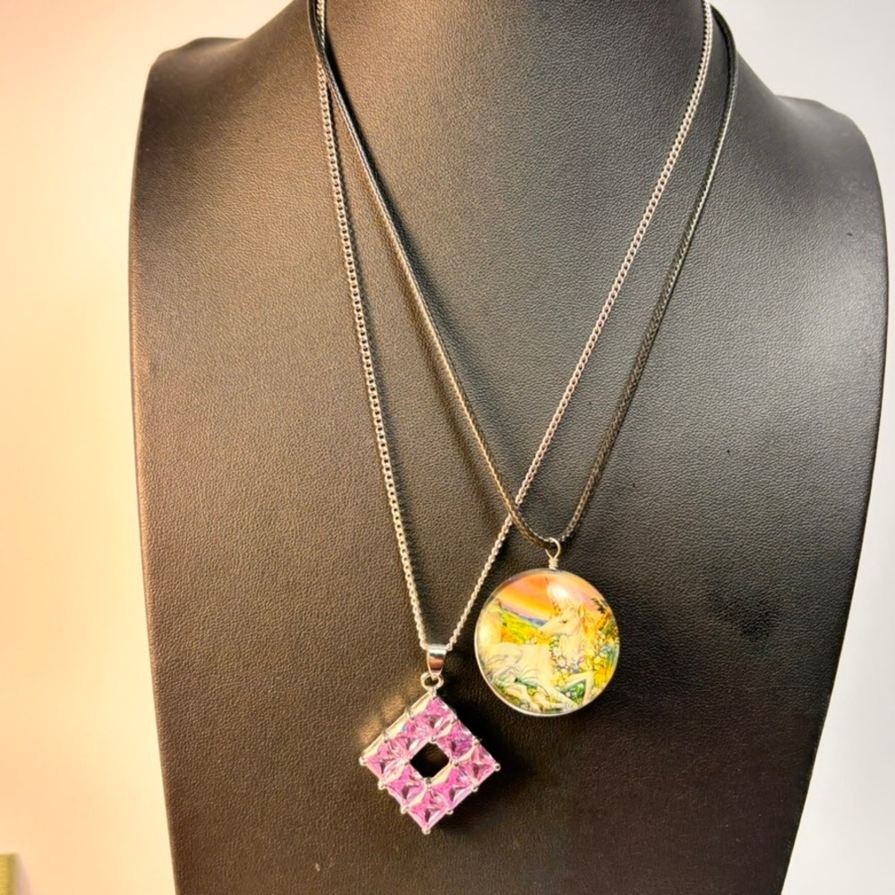 Necklace Set Pink Geometric Unicorn Rainbow Whimsygoth Cottagecore Boho Y2K 2pc